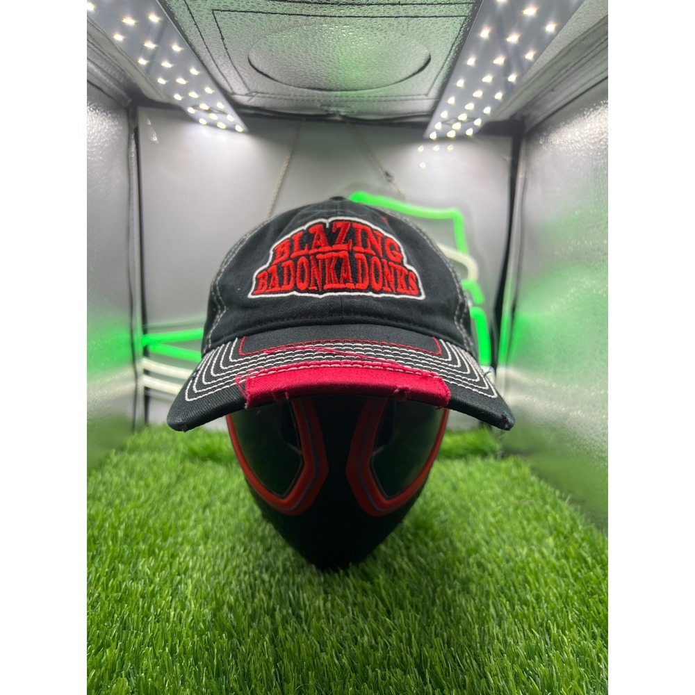 Blazing Badonkadones Embroidered Baseball Hat Black Red Distressed Strapback Cap - Picture 1 of 5